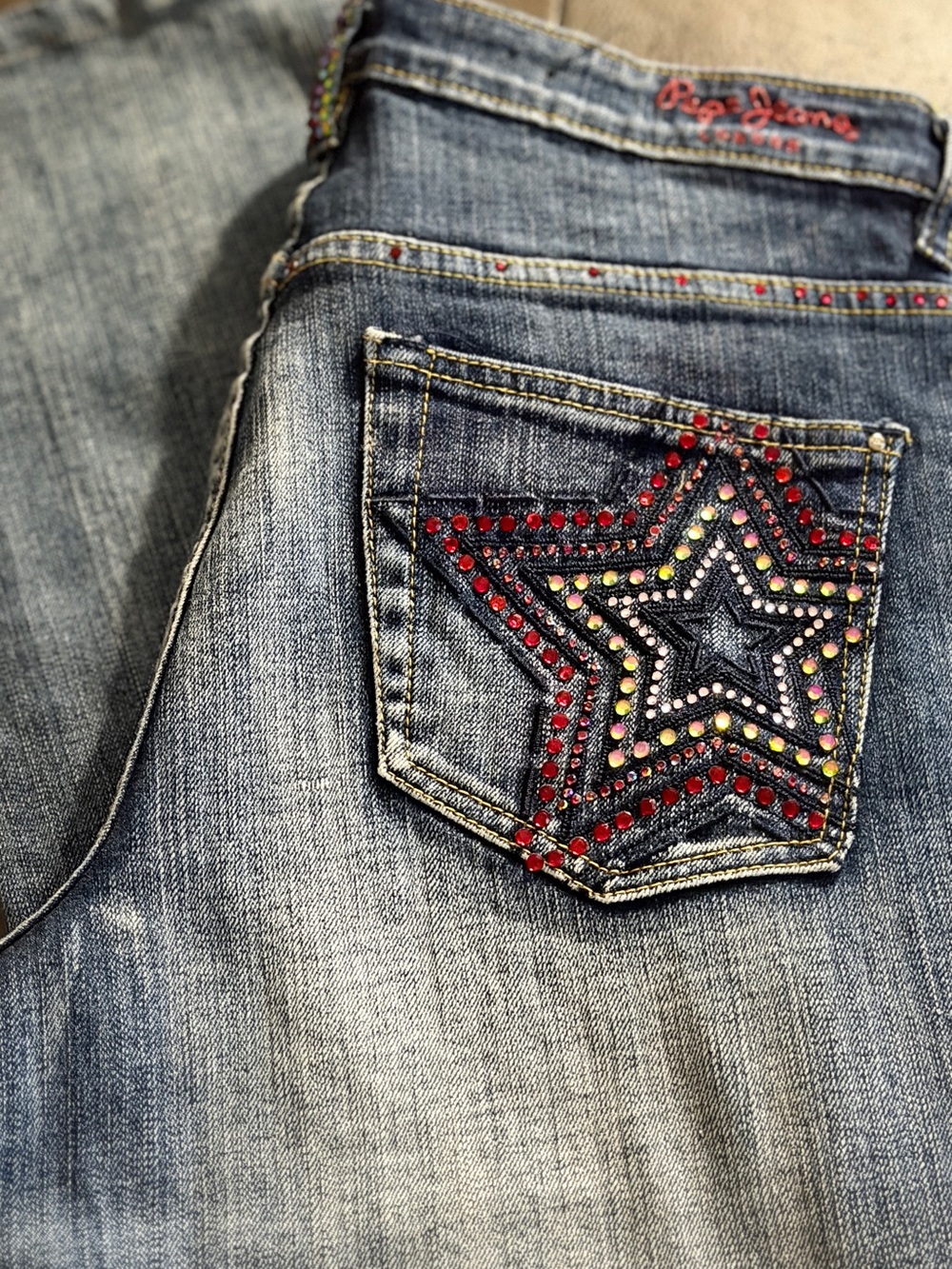 Pepe Jeans Blue Denim Bootcut with Star-Studded Pocket